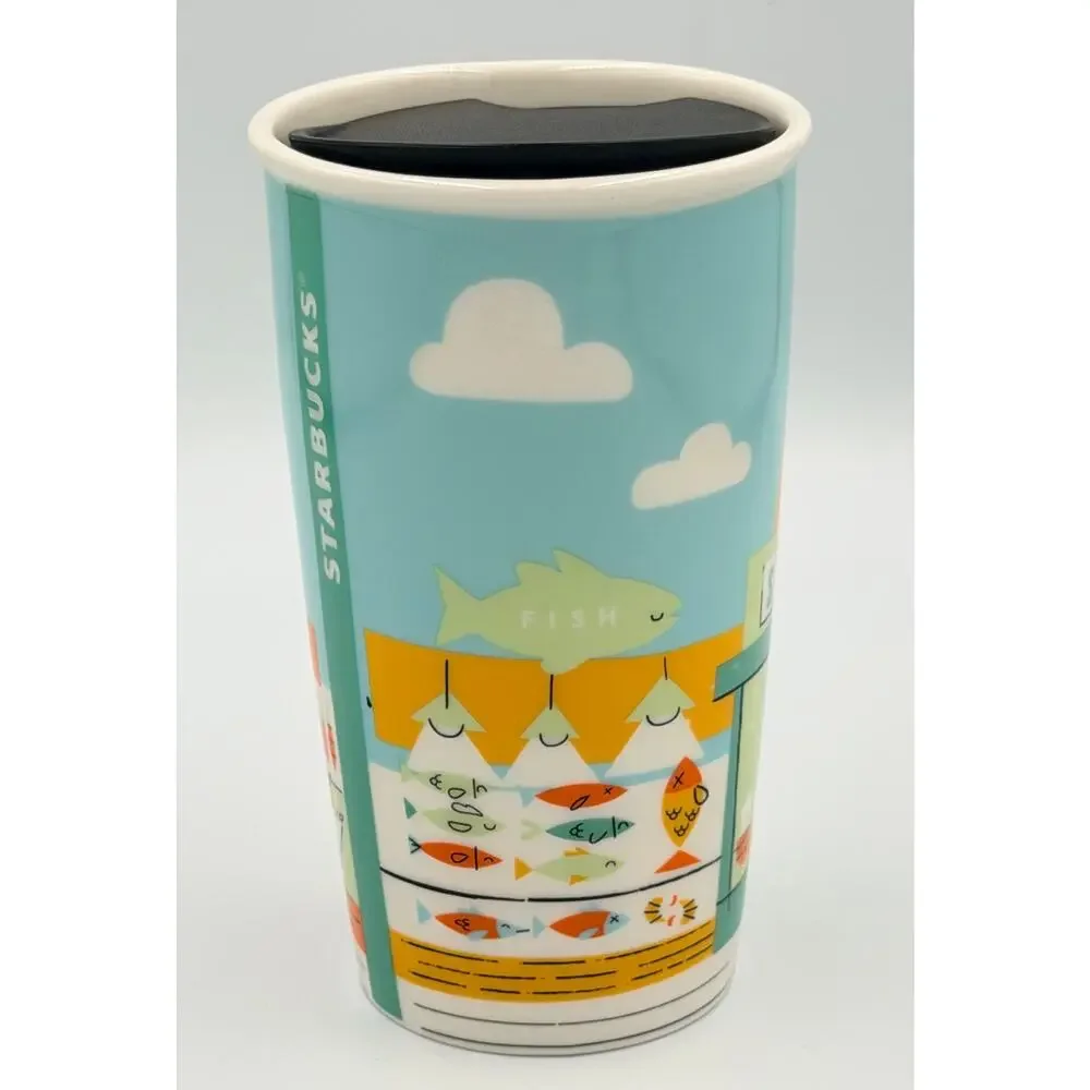 2016 STARBUCKS Seattle Market Pike Place Ceramic Travel Cup/Mug 12oz